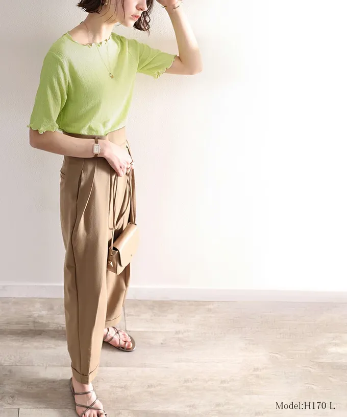 日本 Classical Elf - 氣質紋理木耳邊短袖上衣-粉紅