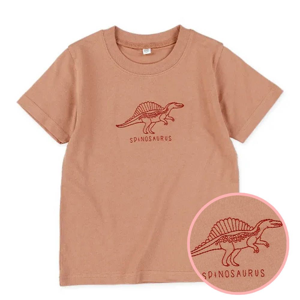 恐龍刺繡短袖上衣-棘龍-粉杏