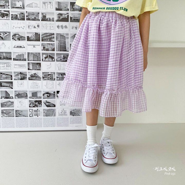 韓國 PINK151 - 格紋雪紡半長裙-淡紫