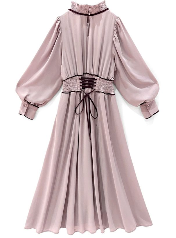 日本 GRL - 戀愛時光綁帶長袖洋裝-浪漫粉