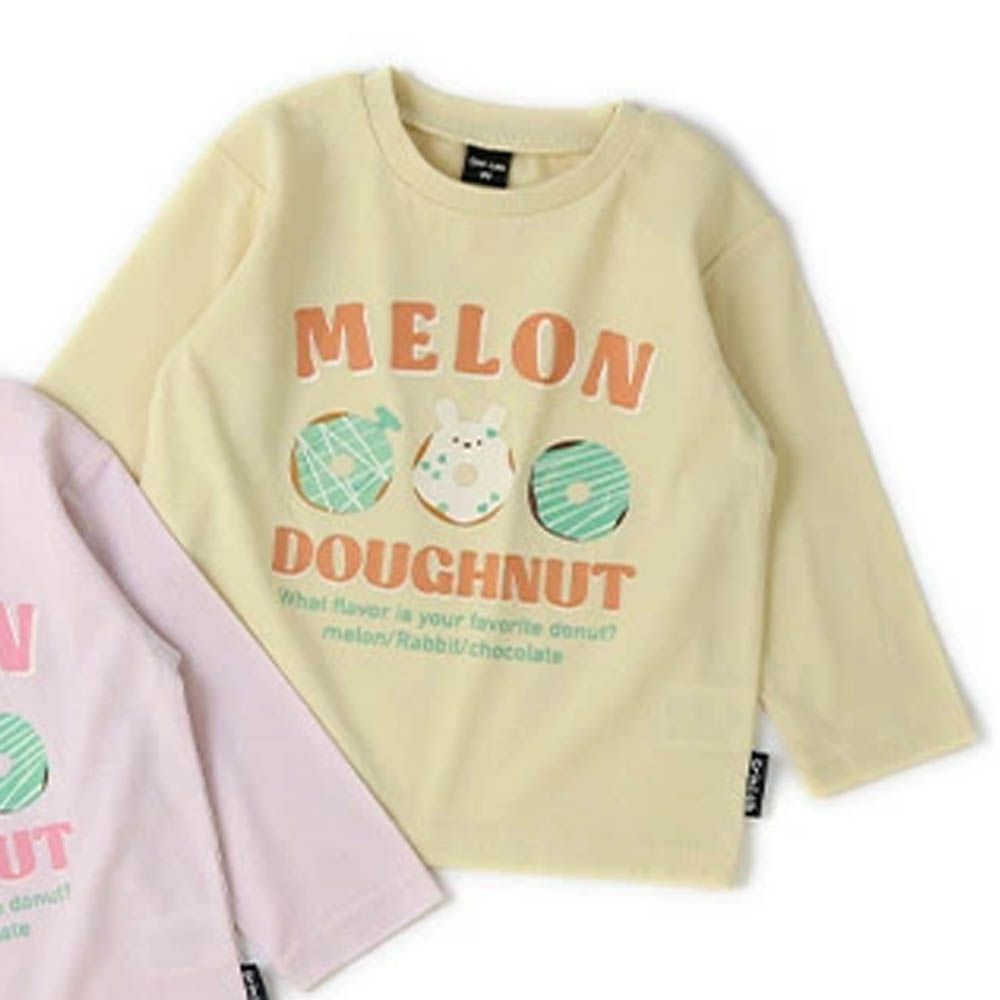 [推薦]定番印花薄長袖上衣-兔兔甜甜圈-奶油黃