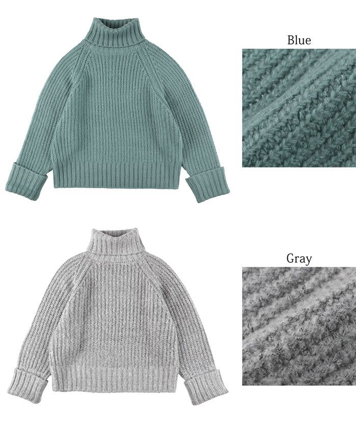 日本 COCA - 份量感高領寬鬆粗編織毛衣-淺灰