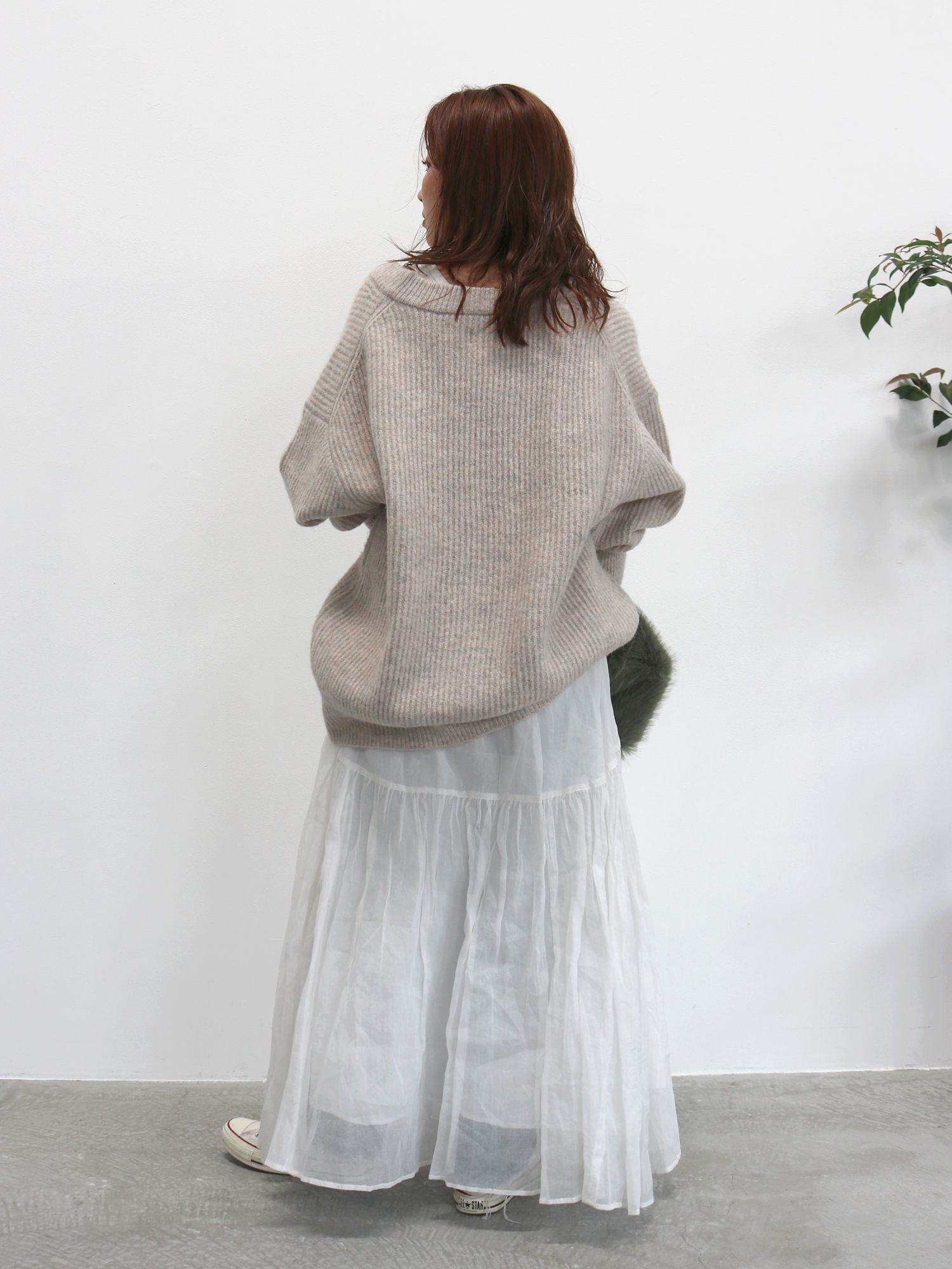 日本 Ungrid - V領羊毛感覺垂墜感針織外套-石墨灰 (F)