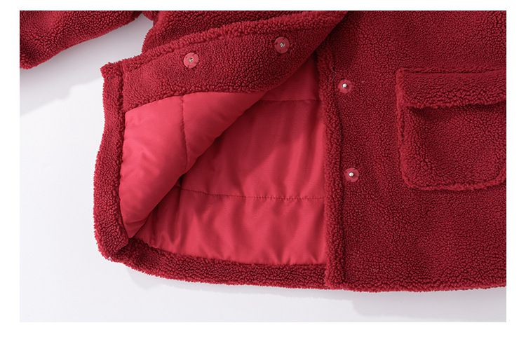 喜氣羊羔毛大衣-金屬愛心扣-粉色