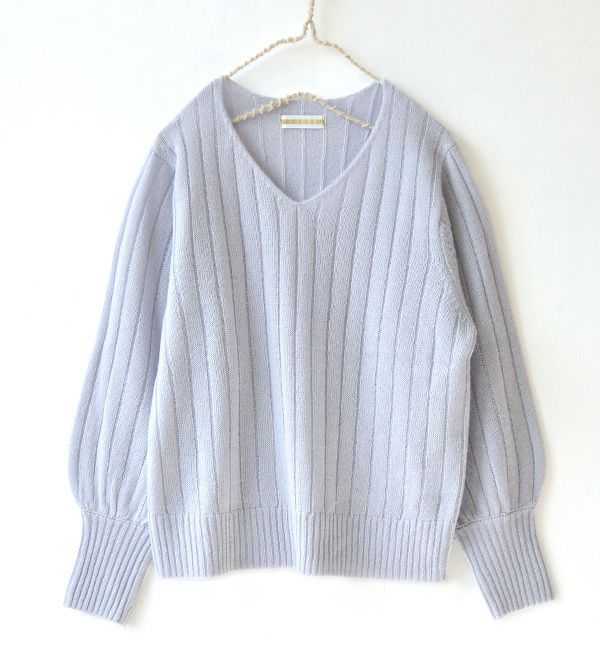 日本 zootie - 顯瘦V領粗羅紋薄針織上衣-灰粉