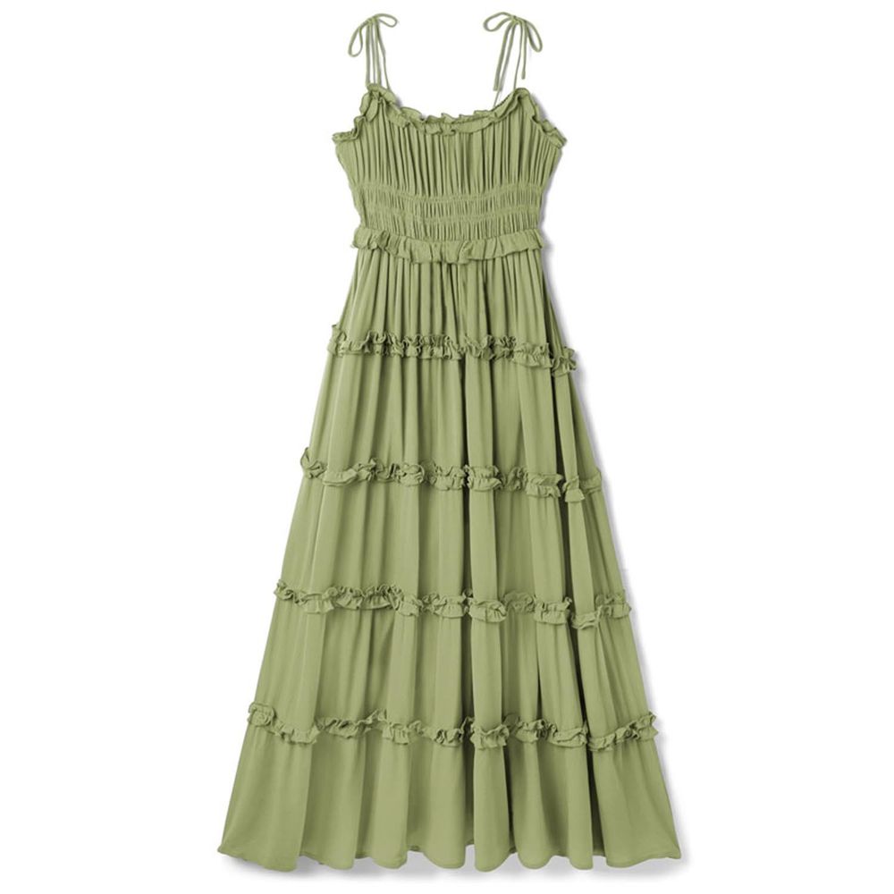 法式溫柔滾邊層次細肩帶洋裝-果綠