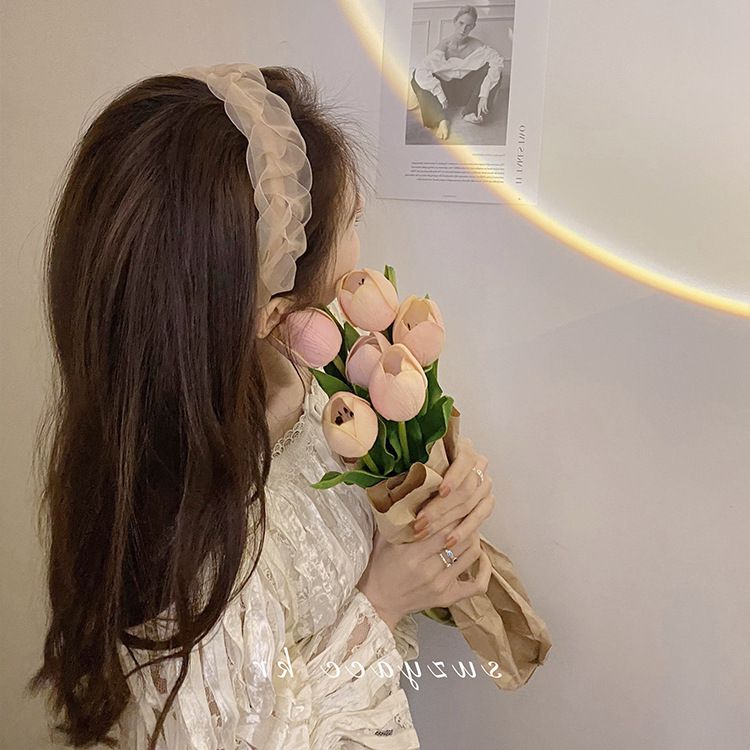 唯美網紗氣質髮箍-香檳色