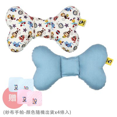 PUKU 藍色企鵝 - LoDo 樂豆枕/護頸枕-2 入組-藍點點(象牙白)x1+馬戲團(薄荷綠)x1-買贈紗布手帕-顏色隨機出貨x4條入