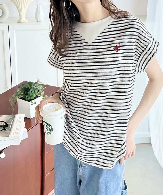 日本 Classical Elf - 有機棉logo刺繡法式袖上衣-黑