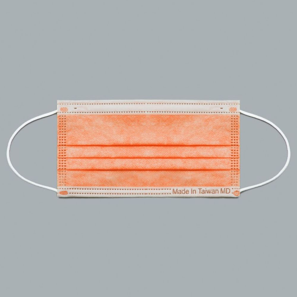YSH 益勝軒 - 成人醫療級三層平面口罩/雙鋼印/台灣製-豔橙橘 (17.5x9.5cm)-50入/盒(未滅菌)