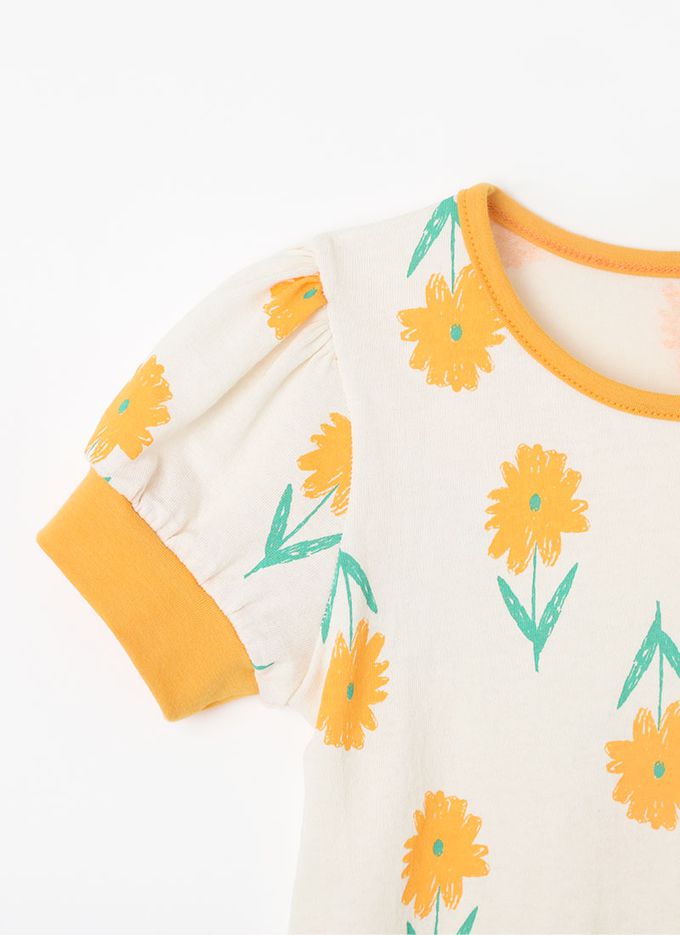 韓國 OZKIZ - 滿版小黃花印短袖套裝-白X黃