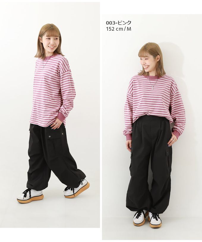 日本 devirock - [大人]100%棉 百搭條紋長袖上衣-白色圓領