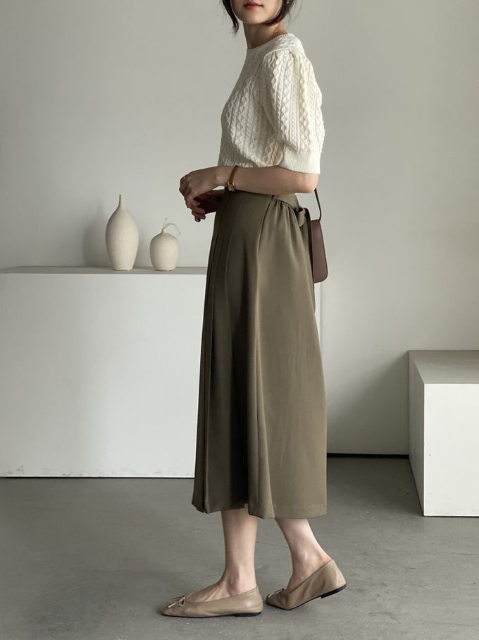 韓國女裝連線 - 麻花辮編織五分袖針織上衣-米白 (FREE)