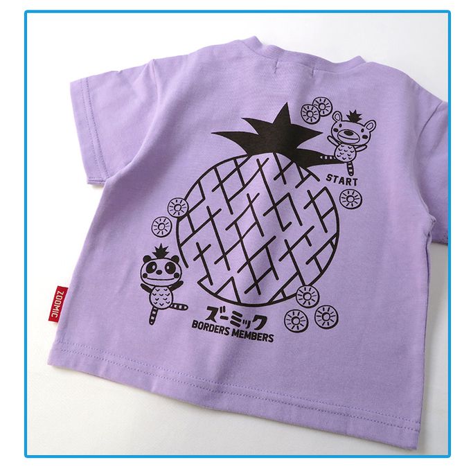 日本 ZOOLAND - 前口袋熊熊背後鳳梨印花短袖上衣-藍