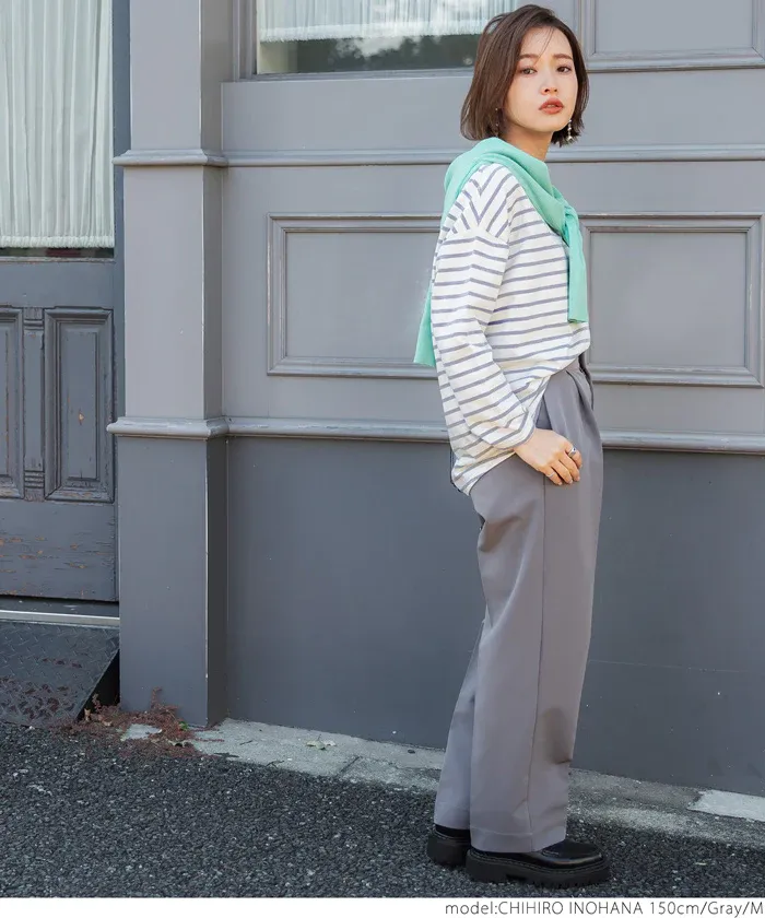 日本 COCA - [熱銷推薦] 百搭船領薄長袖上衣-條紋-灰x白