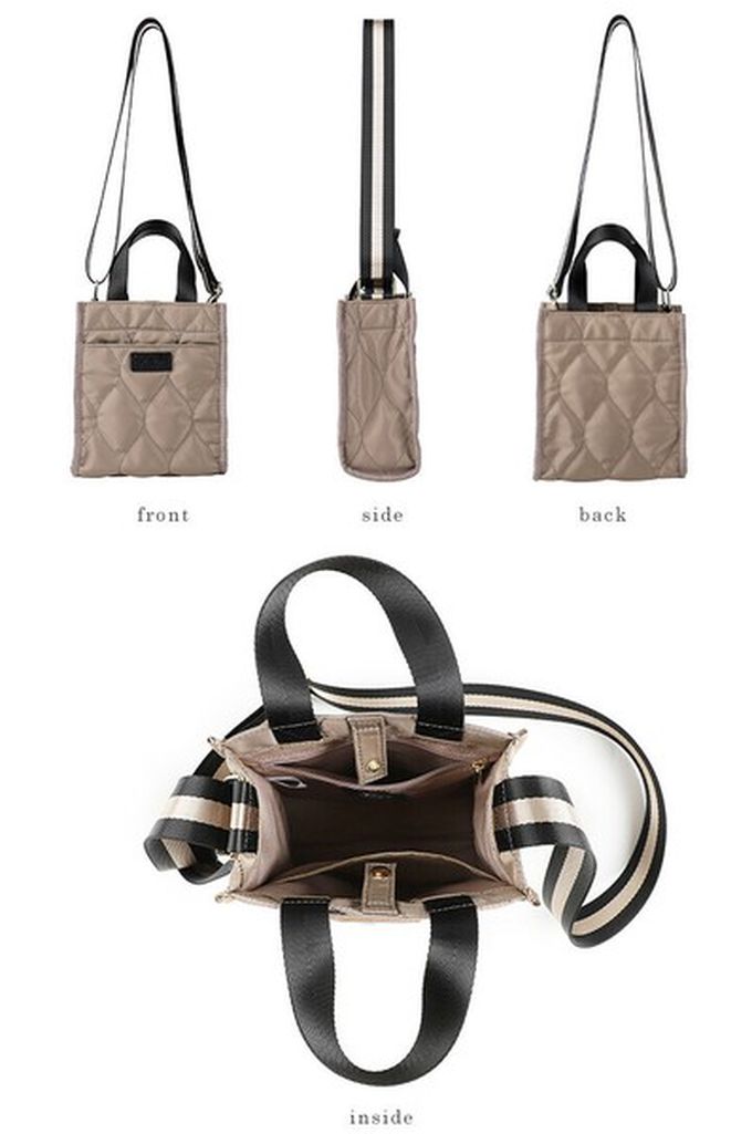 日本 LIZDAYS - 防潑水 輕巧絎縫方形側背小包-淺棕x黑