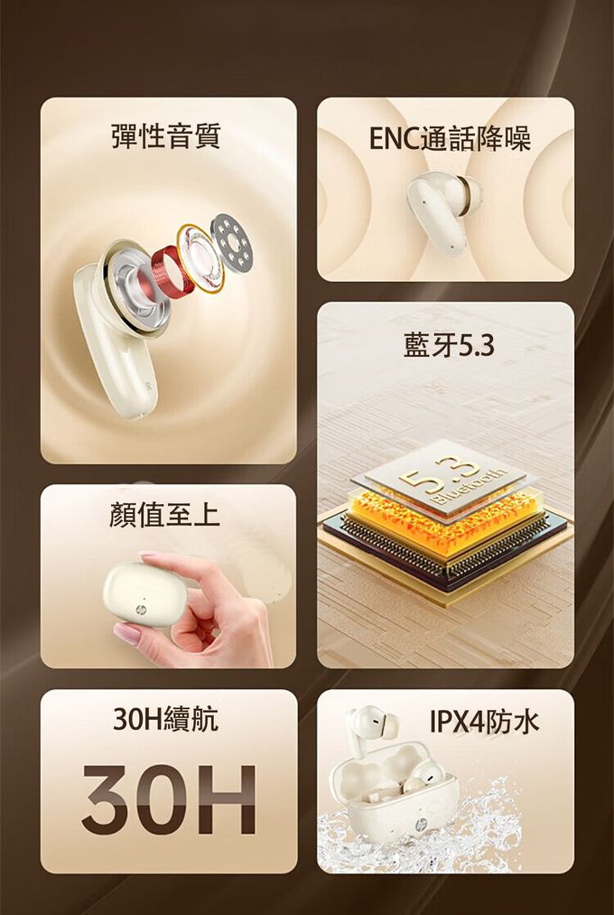 HP-HP惠普 - H10I 真無線超續航藍牙耳機(IPX4防水 通話降噪 輕量設計 輕觸操控)-奶油色