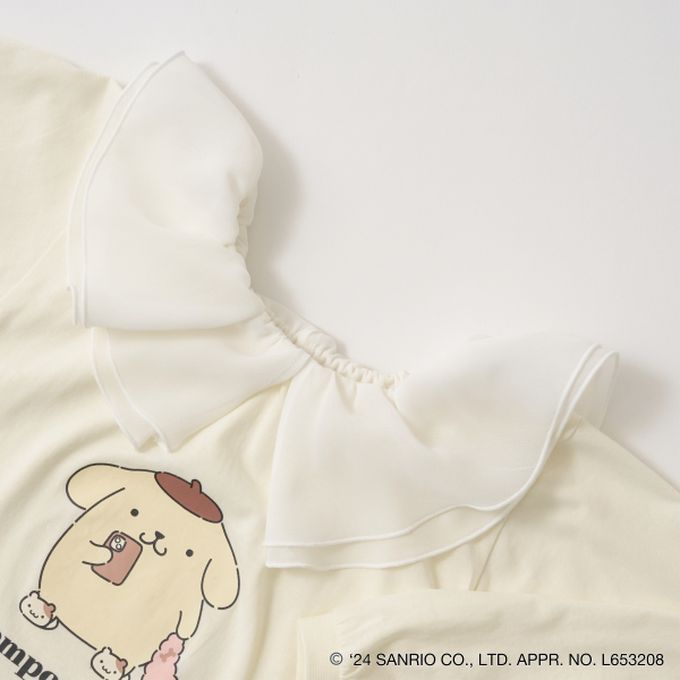 日本 Lycee mine - 聯名款 正反2way薄紗領長袖上衣-布丁狗-米黃