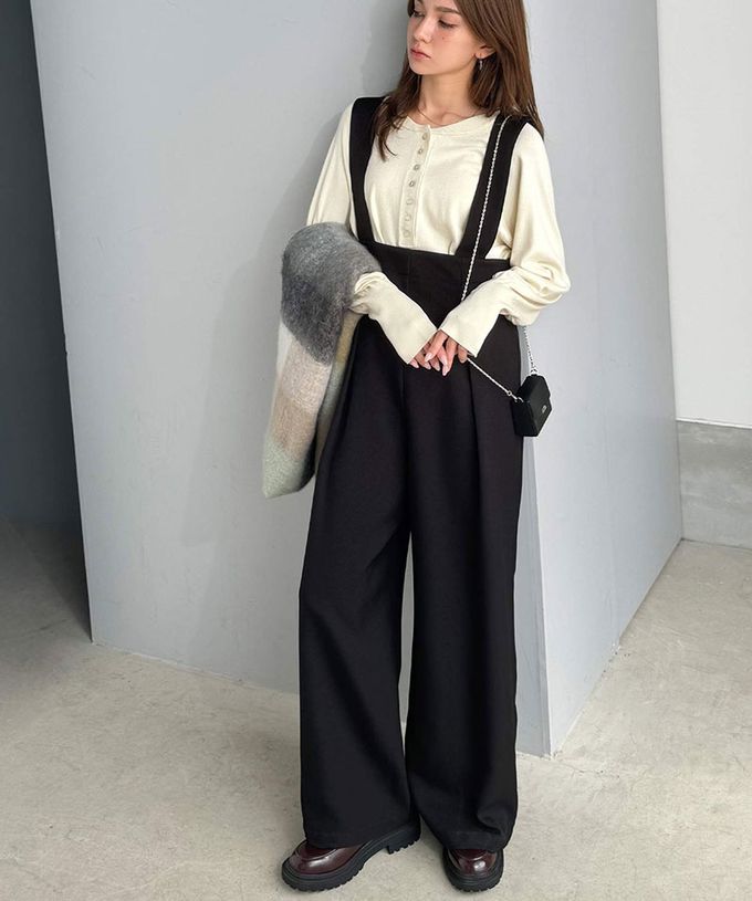 日本 Classical Elf - 優雅俐落工裝風高腰連身褲-黑