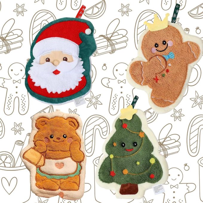 聖誕節主題厚磅掛式擦手毛巾-3+1件組