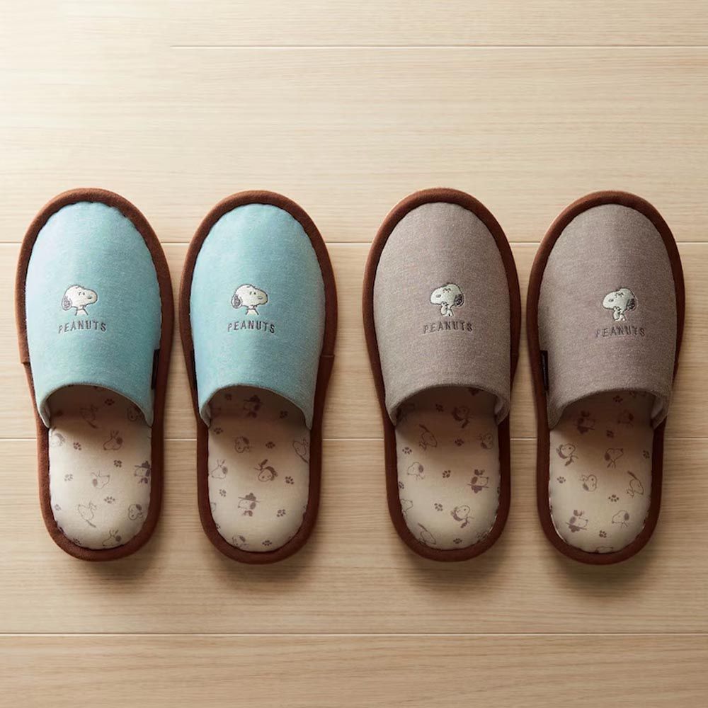 日本千趣會 - 史努比 刺繡印花質感室內拖鞋(2件組)-薄荷&摩卡 (24-26cm)