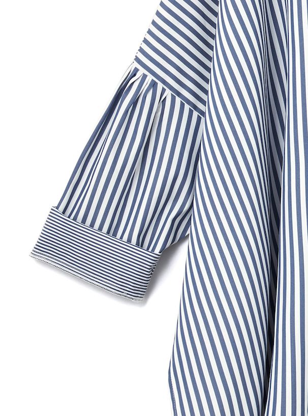 日本 GRL - 率性條紋拼接長版襯衫-海軍藍 (F)