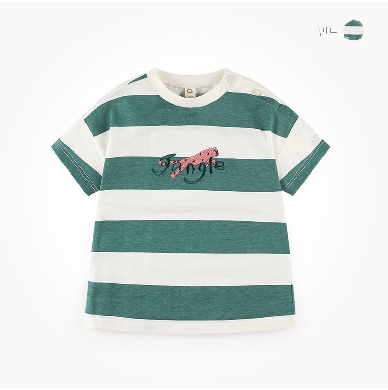 韓國 milk mile - 寬條紋花豹T-綠