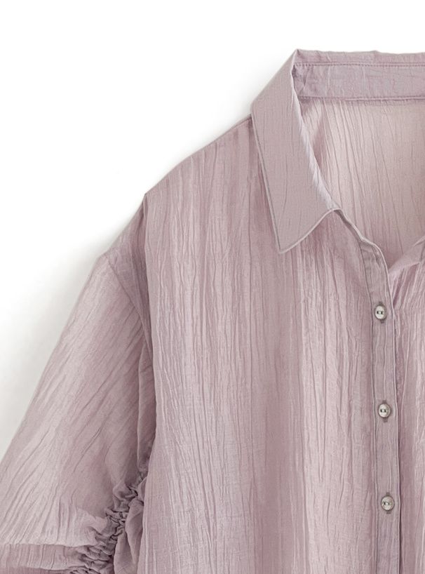 日本 GRL - 楊柳皺縮短版抽繩襯衫-水藍 (F)