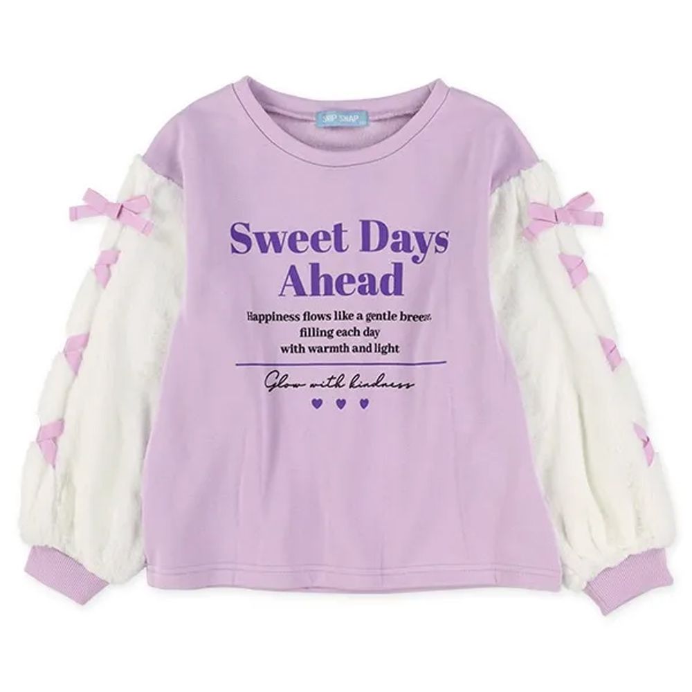 裏起毛 蝴蝶結綁帶保暖長袖上衣-紫