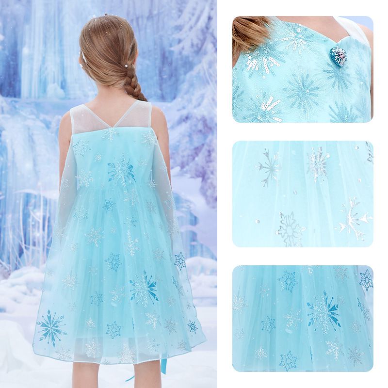 公主系列造型連身裙/萬聖節-卡通人物艾莎-藍色