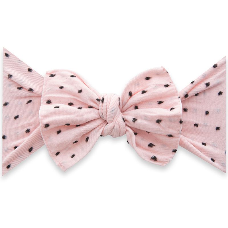 美國baby bling - 純手工超彈/極細緻輕柔/無束縛感蝴蝶結髮帶/髮飾_圓點點款-玫瑰粉 (0-5歲適用)