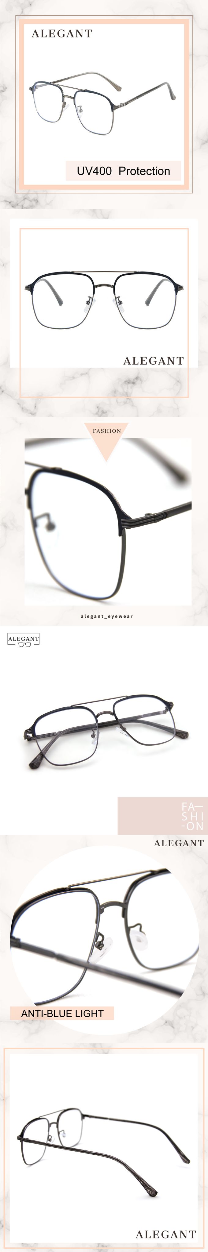 ALEGANT - 歐式古典雙樑設計嵐霧槍灰飛官款雲紗鏡腿設計UV400濾藍光眼鏡