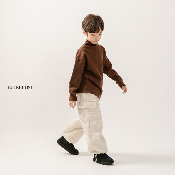 韓國 BUCKET LIST - (內磨毛)鬆緊腰燈芯絨工裝感長褲-咖啡