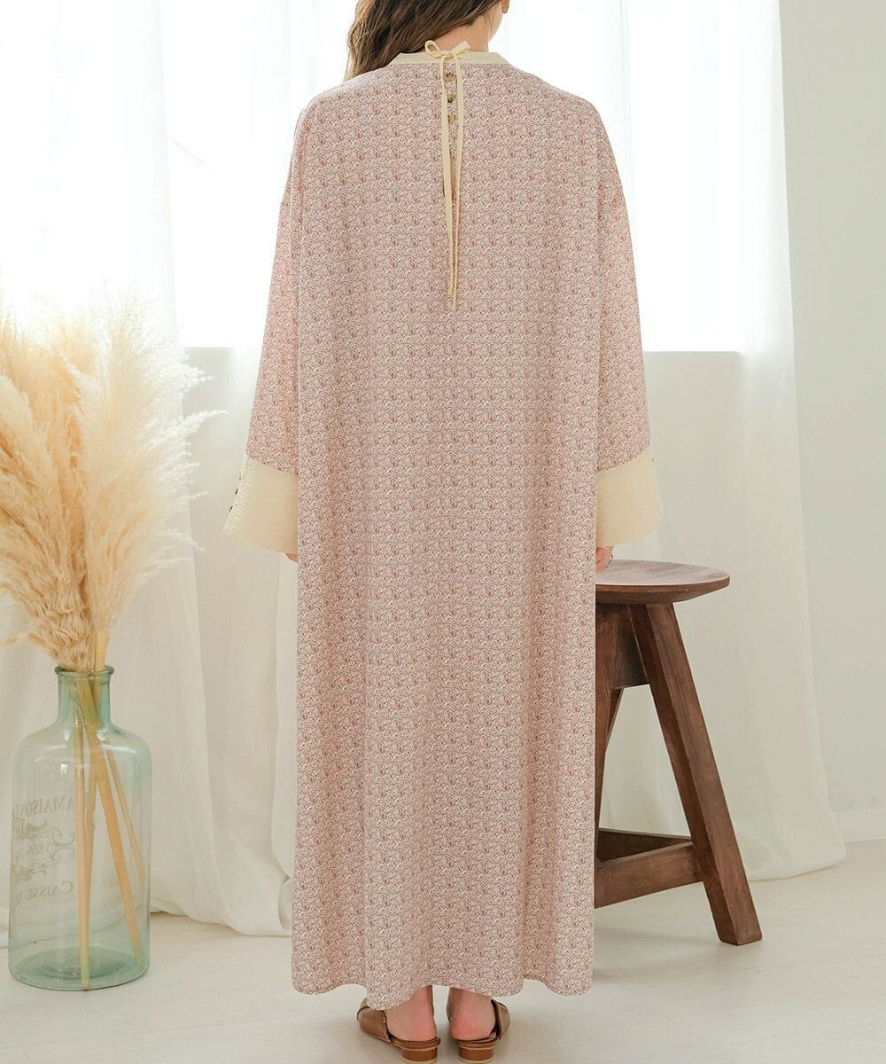 日本 Bab - 歐風碎花圓領雪紡洋裝-春日粉