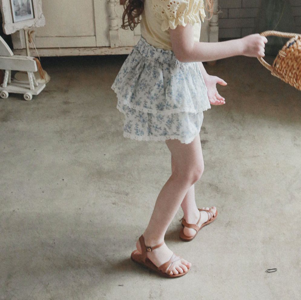 韓國 PuellaFLO - 蕾絲滾邊蛋糕褲裙-藍花