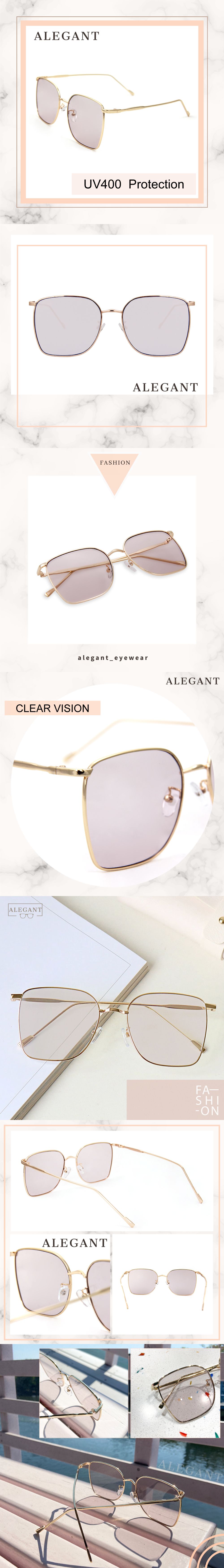 ALEGANT - 時尚格調丁香紫幾何線條金色方框墨鏡│UV400太陽眼鏡