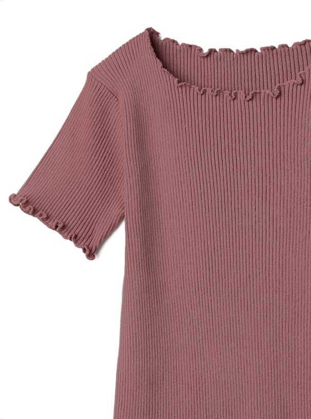 日本 GRL - 圓領木耳捲邊合身短袖上衣-煙燻粉