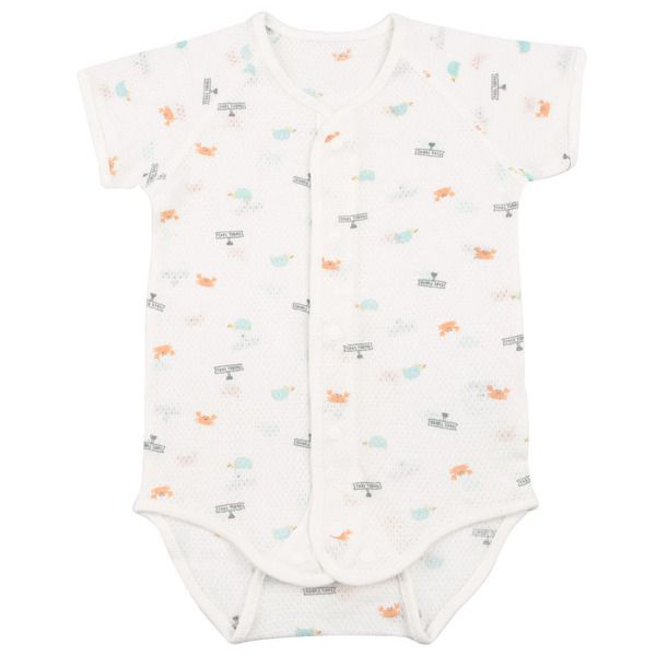 akachan honpo - 短袖前開式包屁衣-橘色 (80cm)