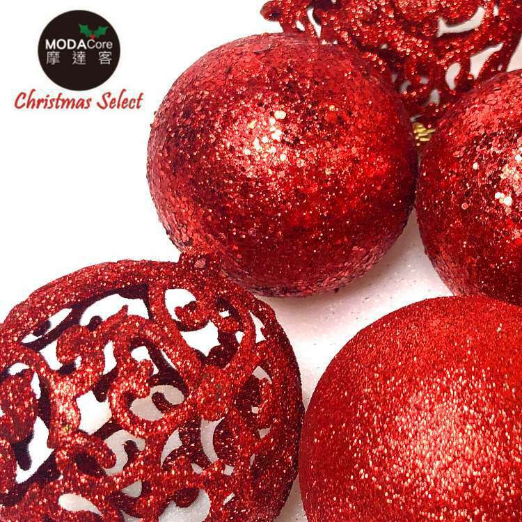 MODACore 摩達客 - 聖誕60mm(6CM)熱情紅系16入霧亮混款圓球吊飾組 | 聖誕樹裝飾球飾掛飾