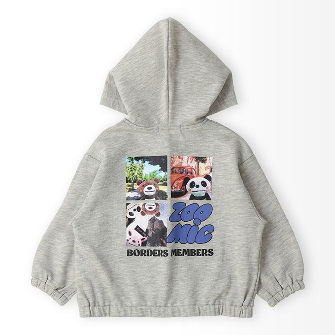 日本 ZOOLAND - 熊熊出遊印花休閒連帽外套-灰