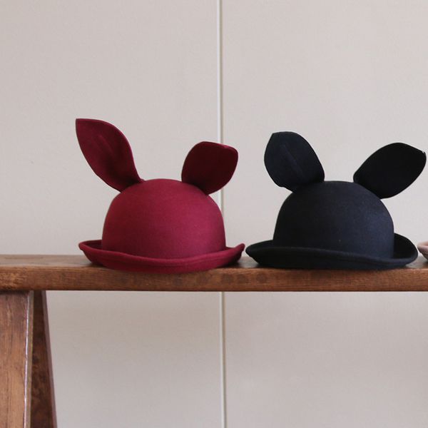 韓國 Mini Dressing - 兒童造型帽-酒紅兔耳朵紳士帽 (M)