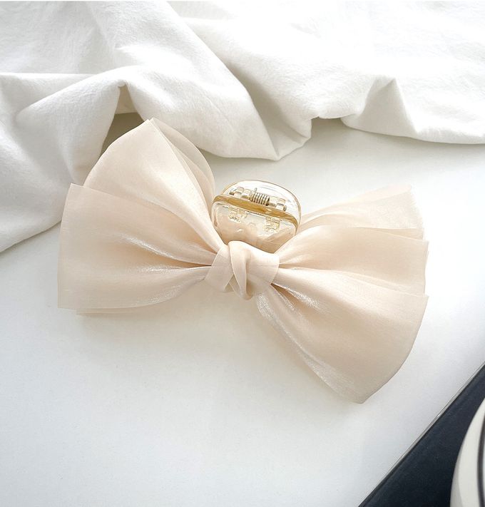 韓國 Soo&Soo - 低調光澤蝴蝶結髮夾/抓夾-杏