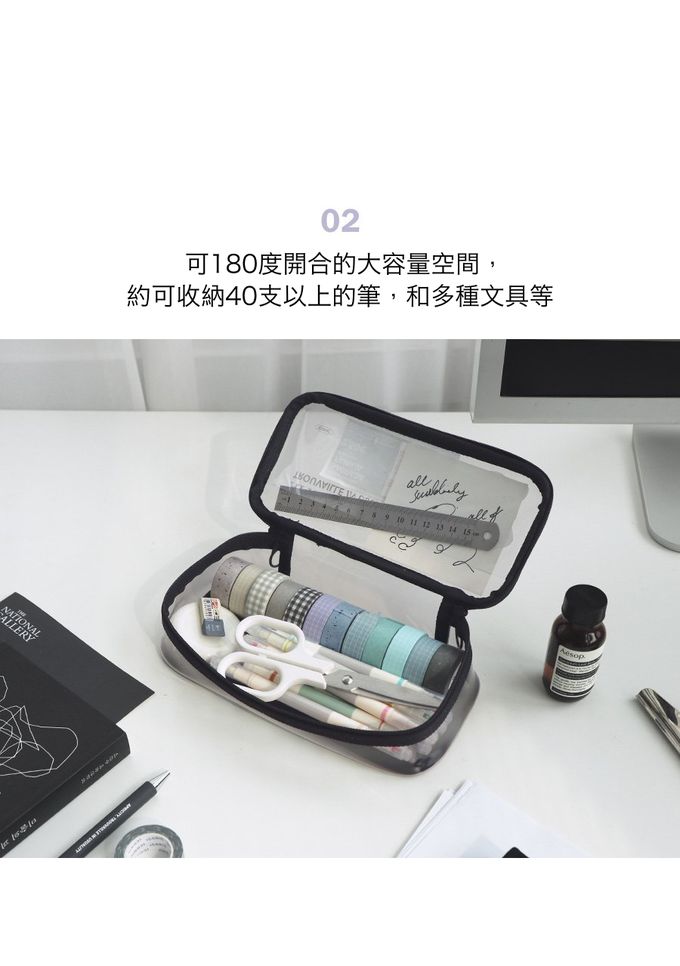 韓國 ICONIC - 韓國製質感大容量透明鉛筆盒/袋-紫 (21x9.5x5.5cm)