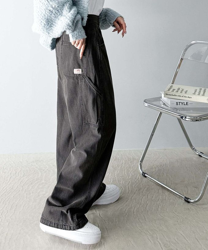 日本 Classical Elf - 超顯瘦厚磅百搭直筒褲-復古刷色