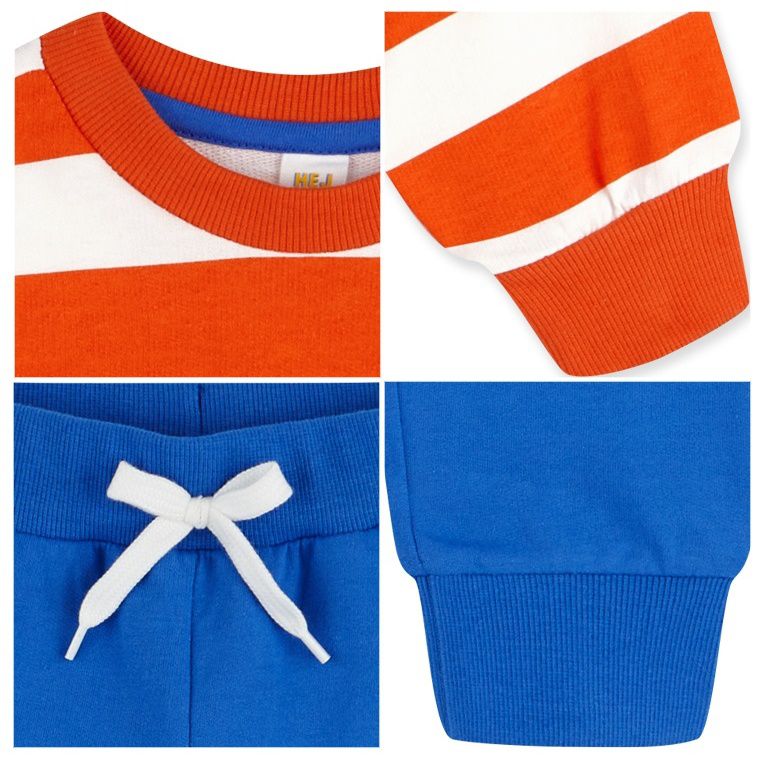 韓國 HEJMINI - 鬥牛犬條紋相間套裝-橘紅