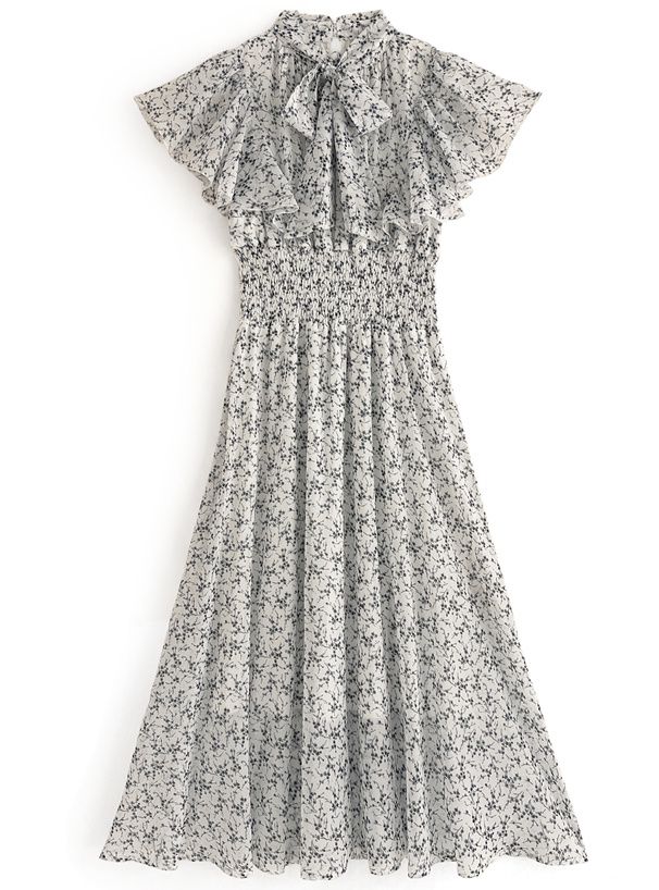 日本 GRL - 華麗扭結荷葉袖碎花洋裝-淺桃粉