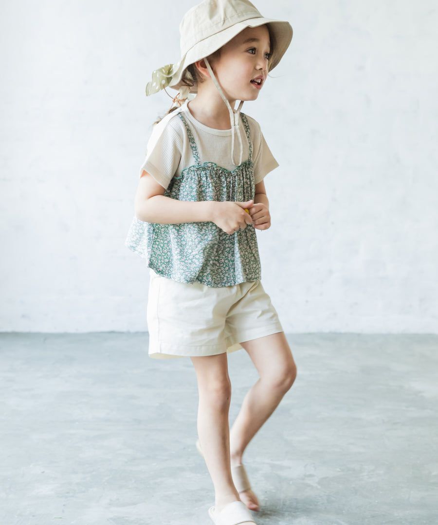 日本 PAIRMANON - 蝴蝶結綁帶短褲-碎花-摩卡薄荷