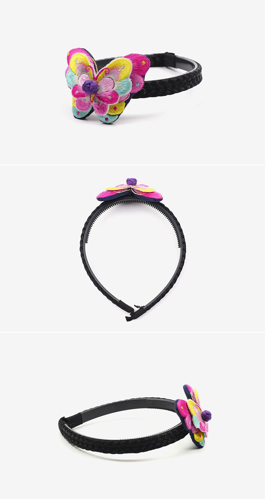 韓國 yedam - 韓服髮飾-刺繡蝴蝶髮箍-桃粉