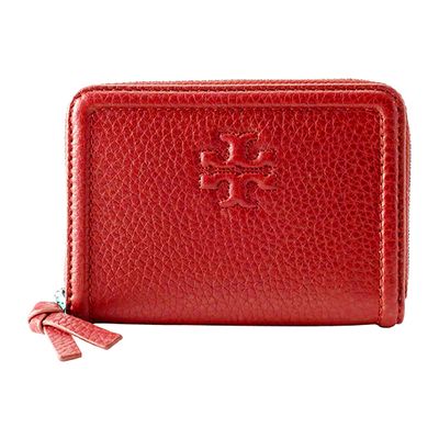 Tory Burch - 素面皮革拉鍊短夾 (紅)