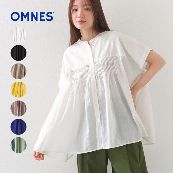 日本 OMNES - 100%印度棉 皺摺傘狀短袖襯衫-黑